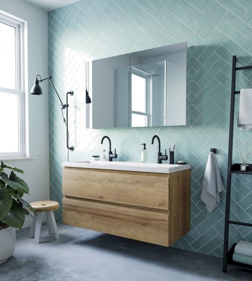 Ben Vario badmeubelset 120x52cm Denver Eiken met mineraalmarmeren wastafel