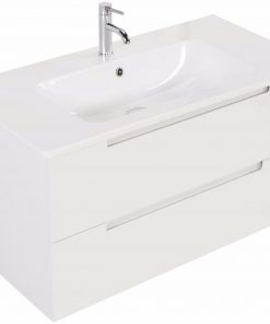 Ben Avenue badmeubelset 100x50cm Glans Wit greeploos met mineraalmarmeren wastafel