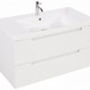 Ben Avenue badmeubelset 100x50cm Glans Wit greeploos met mineraalmarmeren wastafel