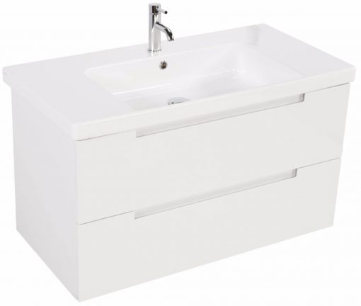 Ben Avenue badmeubelset 100x50cm Glans Wit greeploos met mineraalmarmeren wastafel