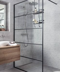 Saniselect Firo Inloopdouche met frame en stabilisatiesteun 120x210 cm Helder Glas / Mat Zwart