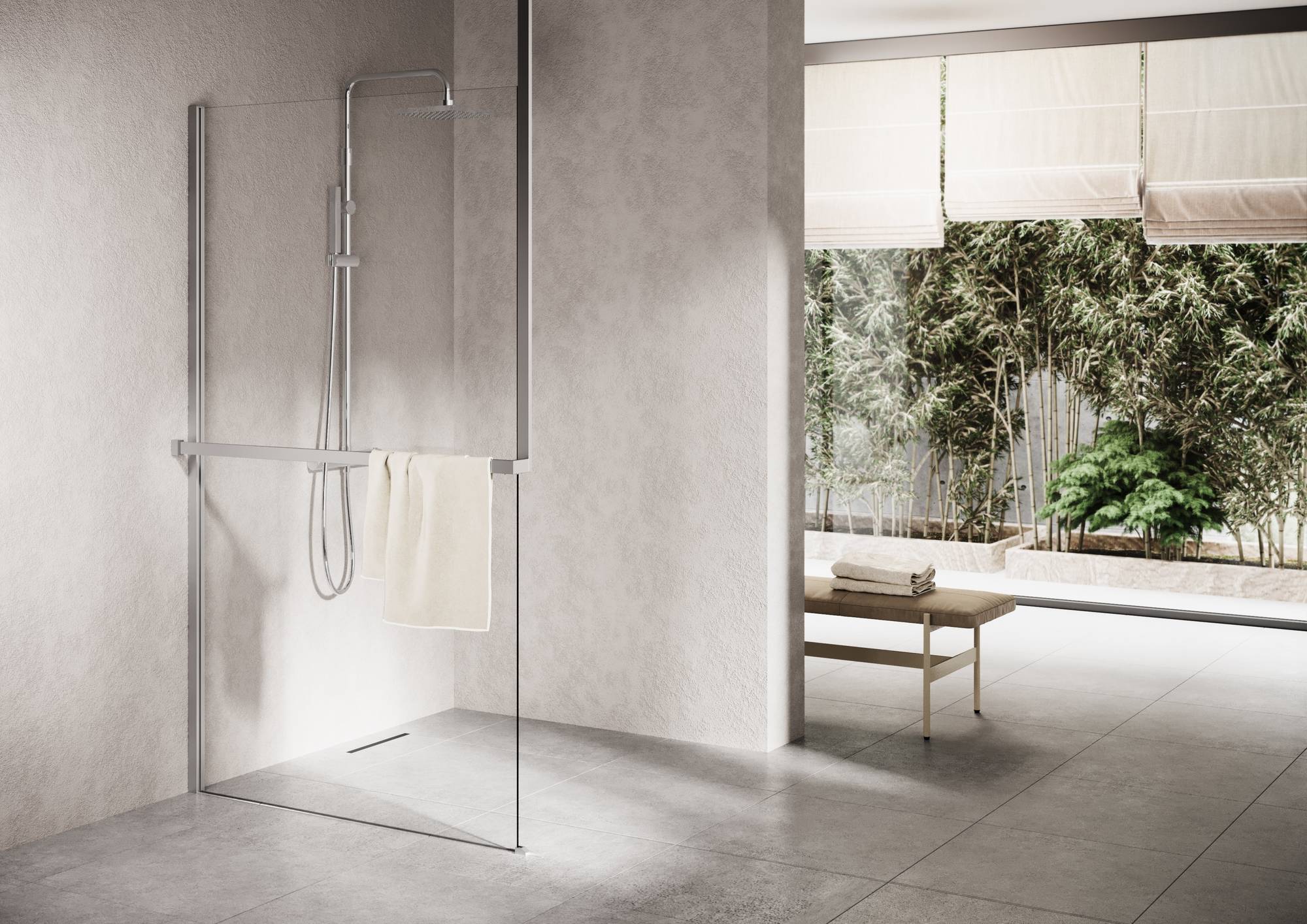 Ben Delphi Profiel met Handdoekhouder en Plafondsteun Links Mat Chroom Ben Delphi Profiel met Handdoekhouder en Plafondsteun Links Mat Chroom