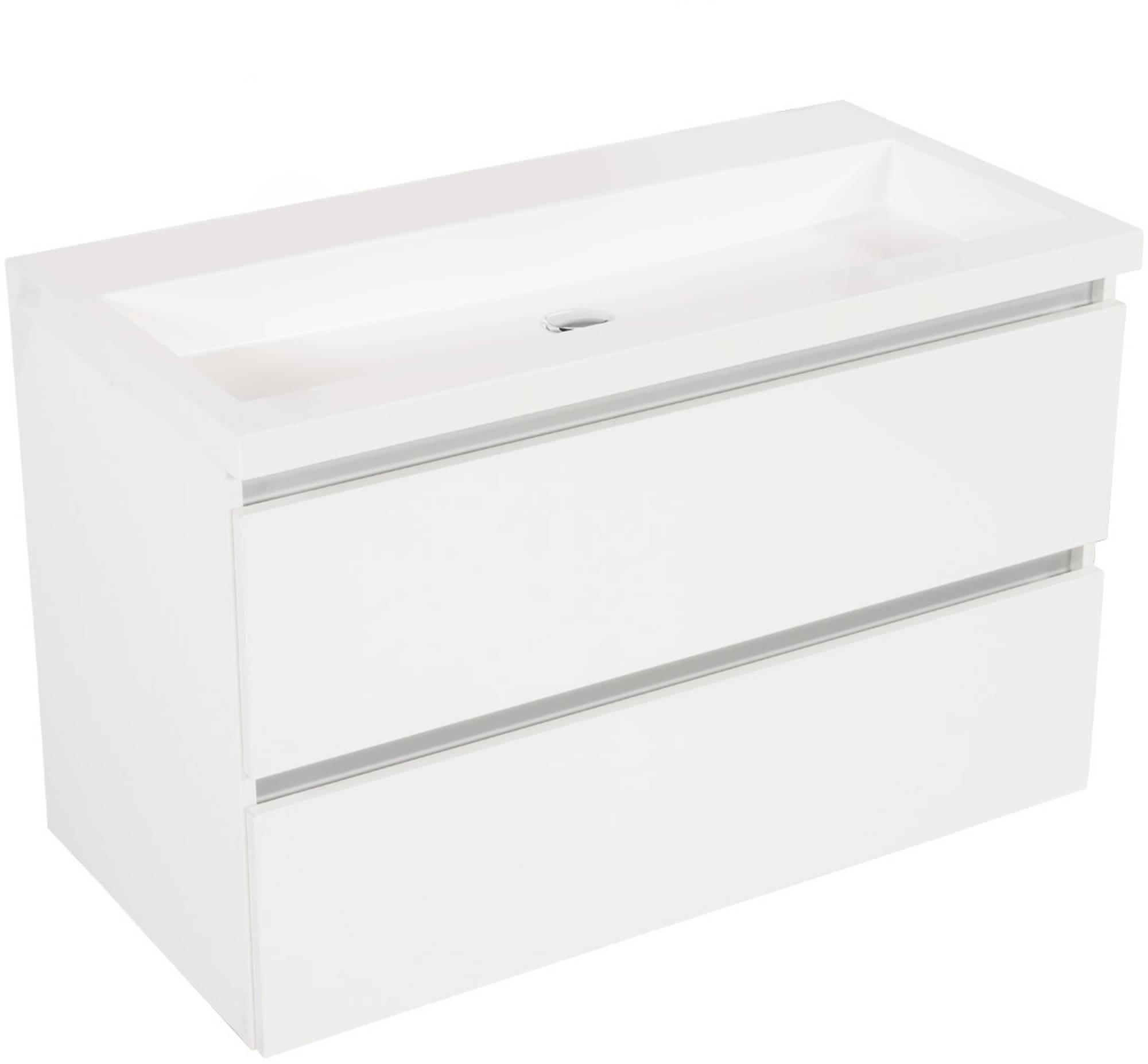 Saniselect Guarda meubelset 2 lades met mineraalmarmere wastafel greeploos 100cm Glans Wit Zonder Kraangat Saniselect Guarda meubelset 2 lades met mineraalmarmere wastafel greeploos 100cm Glans Wit Zonder Kraangat