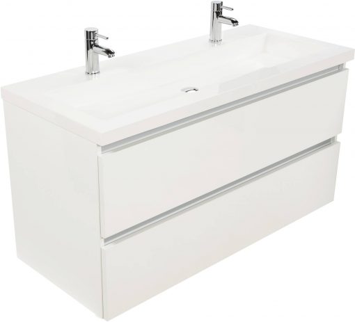 Saniselect Guarda meubelset 2 lades met mineraalmarmere wastafel greeploos 120cm Glans Wit