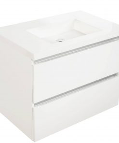 Saniselect Guarda meubelset 2 lades met mineraalmarmere wastafel greeploos 80cm Glans Wit Zonder Kraangat