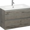Ben Limara wastafelmeubelset 80cm wastafel mineraal met overloop cape elm/aluminium