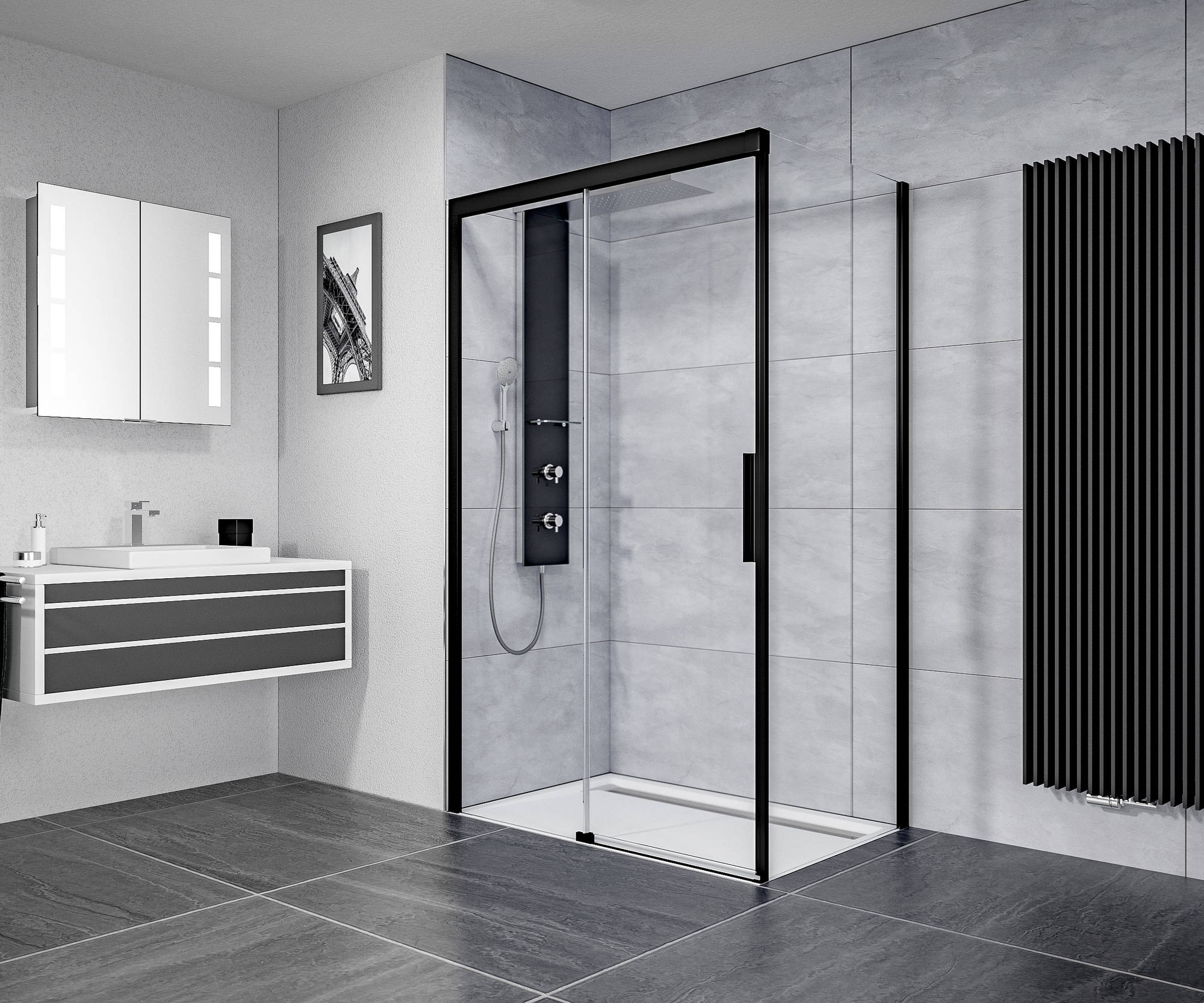 Ben IMotion douchecabine links schuivend 140x90x206 cm mat zwart/hleder glas Ben IMotion douchecabine links schuivend 140x90x206 cm mat zwart/hleder glas