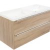 Saniselect Socan meubelset 2 lades met dubbele mineraalmarmere wastafel 120cm Bardolino Eiken Zonder Kraangat