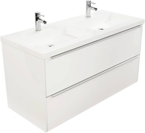 Saniselect Socan meubelset 2 lades met dubbele mineraalmarmere wastafel 120cm Mat Wit