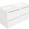 Saniselect Socan meubelset 4 lades met dubbele mineraalmarmere wastafel 120cm Glans Wit Zonder Kraangat