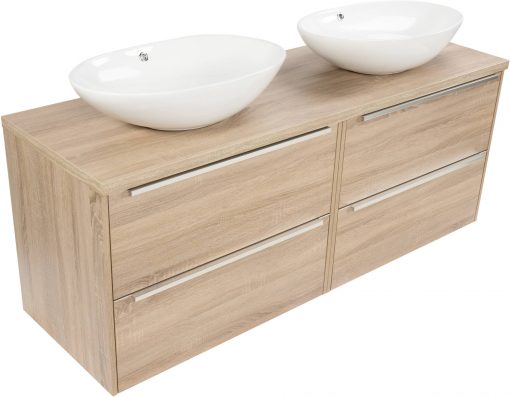 Saniselect Socan meubelset 4 lades met dubbele mineraalmarmere wastafel 160cm Bardolino Eiken