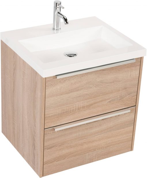 Saniselect Socan meubelset 2 lades met mineraalmarmere wastafel 60cm Bardolino Eiken